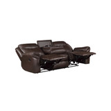 White Label Calico 89" Double Reclining Sofa with Center Drop-Down Cup Holders, Power Outlets, Hidden Drawer and USB Ports