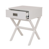 White Wooden X-Leg End Table with 1 Drawer