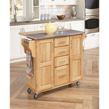 Natural Breakfast Bar Kitchen Cart with Stainless Steel Top