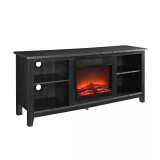 58" Wood TV Stand Console with Fireplace - White