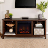 58" Wood TV Stand Console with Fireplace - White