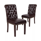2 Pk Upholstered Rolled Back Parson'S Chair With Nailhead Trim & Finished Frame With Plastic Floor Glides