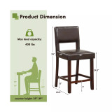 Set of 2 Upholstered PVC Leather Bar Stools 24.5'' Dining Chairs with Back