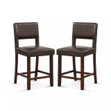 Set of 2 Upholstered PVC Leather Bar Stools 24.5'' Dining Chairs with Back