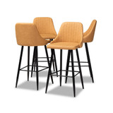 Walter Mid-Century Contemporary Faux Leather Upholstered and Metal 4 Piece Bar Stool Set