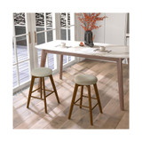 Set of 2 Swivel Bar Stools Upholstered Counter Height Chairs with Rubber Wood Legs