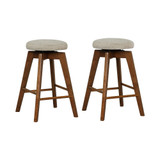 Set of 2 Swivel Bar Stools Upholstered Counter Height Chairs with Rubber Wood Legs