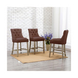 24" Linen Tufted Buttons Upholstered Wingback Counter Stool (Set of 3)