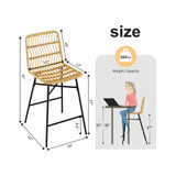 Set of 2 Rattan Bar Stools Counter Height Dining Chairs with Metal Leg