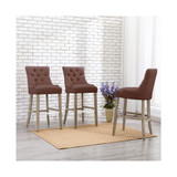 29" Linen Tufted Buttons Upholstered Wingback Bar Stool (Set of 3)
