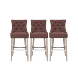 29" Linen Tufted Buttons Upholstered Wingback Bar Stool (Set of 3)