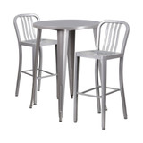 30" Round Silver Metal Bar Table Set with 2 Stools