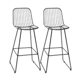 Modern Bar Stools Set of 2, Metal Wire Bar Height Barstools, 30" Seat Height Bar Chairs for Kitchen with Back and Footrest, Black