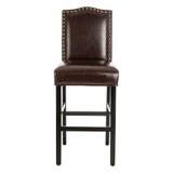 Coffee Bonded Leather High-Back Bar Chair with Studded Decor, Set Of 2