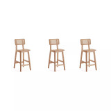 Versailles 3-Piece Ash Wood and Natural Cane Counter Height Bar Stool
