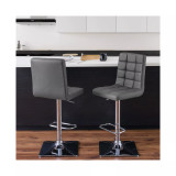 Adjustable Square Tufted Barstool in Bonded Leather, Set of 2