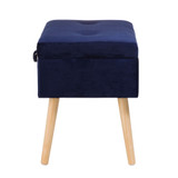 19.7" L Velvet Upholstered Storage Stool with Natural Solid Rubberwood Legs