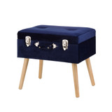 19.7" L Velvet Upholstered Storage Stool with Natural Solid Rubberwood Legs