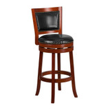 30'' High Cherry Wood Barstool with Open Panel Back and Black LeatherSoft Swivel Seat