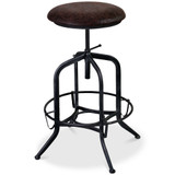 Elena Adjustable Barstool in Industrial Grey Finish with Brown Fabric Seat