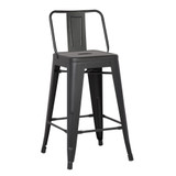 Industrial Metal Barstools with Bucket Back and 4 Legs, Set of 2