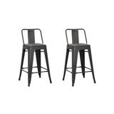 Industrial Metal Barstools with Bucket Back and 4 Legs, Set of 2