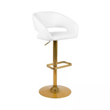 Contemporary Vinyl Adjustable Height Barstool with Rounded Mid-Back and Gold Base