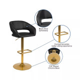 Contemporary Vinyl Adjustable Height Barstool with Rounded Mid-Back and Gold Base