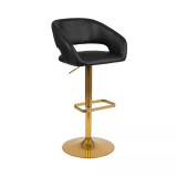 Contemporary Vinyl Adjustable Height Barstool with Rounded Mid-Back and Gold Base
