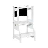 2in1 Kids Kitchen Step Stool Table Chair Set w/ Chalkboard, White