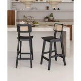 Versailles 2-Piece Ash Wood and Natural Cane Counter Height Bar Stool