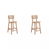 Versailles 2-Piece Ash Wood and Natural Cane Counter Height Bar Stool