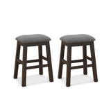 Set of 2 Upholstered Saddle Bar Stools 24.5'' Dining Chairs with Wooden Legs