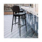 Kenzie Commercial Grade Mid-Back Barstools - LeatherSoft Upholstery - Black Iron Frame with Integrated Footrest - Set of 2