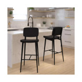 Kenzie Commercial Grade Mid-Back Barstools - LeatherSoft Upholstery - Black Iron Frame with Integrated Footrest - Set of 2