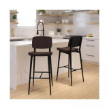 Kenzie Commercial Grade Mid-Back Barstools - LeatherSoft Upholstery - Black Iron Frame with Integrated Footrest - Set of 2