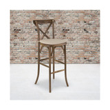 Dark Antique Wood Cross Back Barstool with Cushion