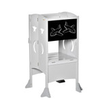 Kids Kitchen Foldable Step Stool w/ Chalkboard & Handrail 3-6 Yrs Old