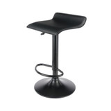 Obsidian Set of 2 Adjustable Swivel Air Lift Stool, Backless, Black PVC Seat, Black Metal Post and Base