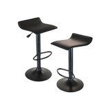 Obsidian Set of 2 Adjustable Swivel Air Lift Stool, Backless, Black PVC Seat, Black Metal Post and Base
