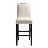 Set of 2 Leatherette Barchair with Studded Decoration and Solid Rubberwood Legs