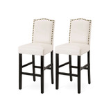 Set of 2 Leatherette Barchair with Studded Decoration and Solid Rubberwood Legs