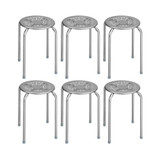 Set of 6 Stackable Metal Stool Set Daisy Backless Round Top Kitchen