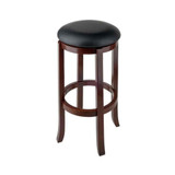 Transitional Walcott Cushion Swivel Seat Bar Stool, Black and Walnut