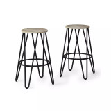 Simeon 26" Metal Counter Height Stool with Wood Seat, Set of 2