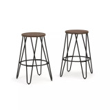 Simeon 26" Metal Counter Height Stool with Wood Seat, Set of 2