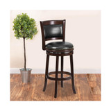 29'' Cappuccino Wood Bar Stool with Black Leather Swivel Seat