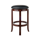 Transitional Walcott Cushion Swivel Seat Counter Stool, Black and Walnut