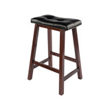 Transitional Mona Cushion Saddle Seat Counter Stool, Black and Walnut