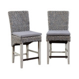 Quincy Coastal Seagrass Counter Height Dining Barstools with Seat and Cushion, Set of 2